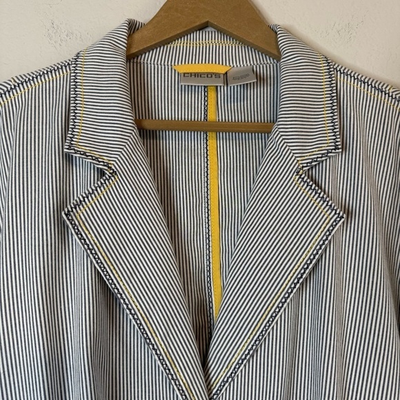 Chico's Seersucker Navy White Striped Yachtie Blazer Jacket Lightweight Size XL - Picture 2 of 10